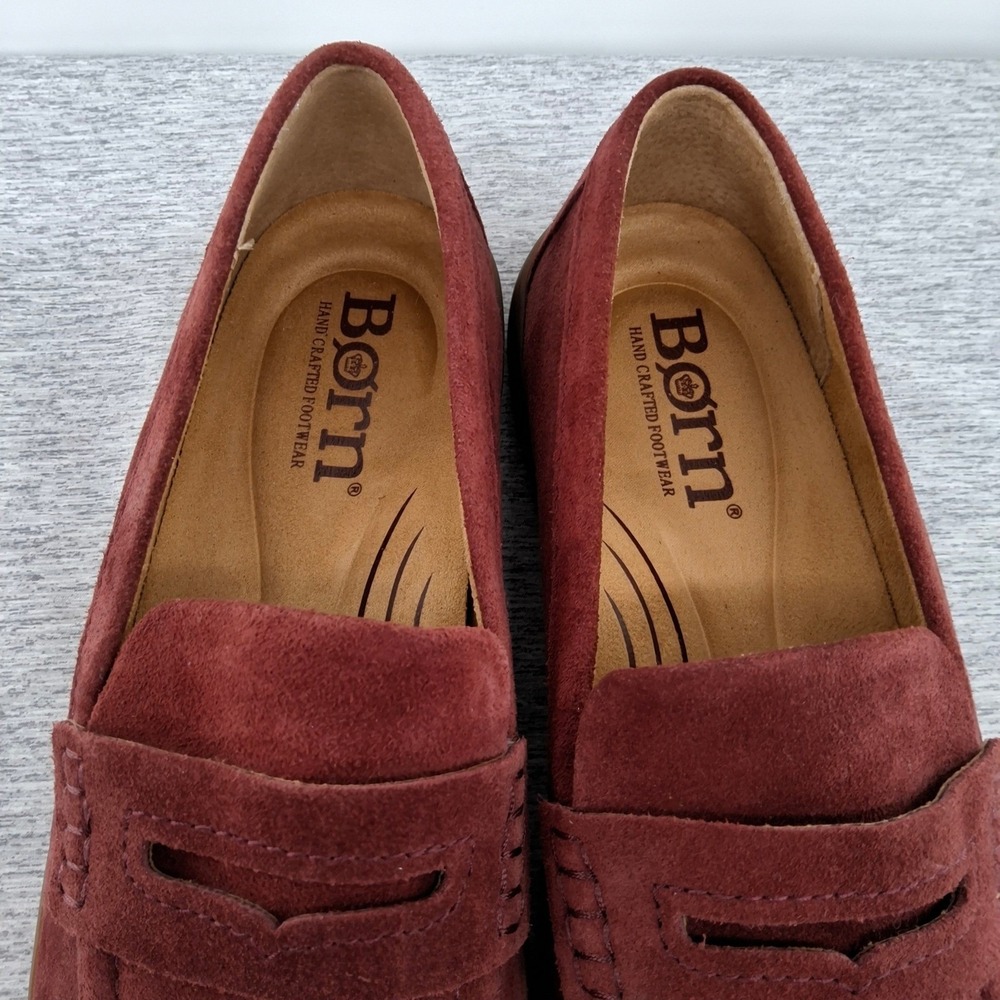 Born Womens 8M Burgundy Suede Penny Loafers Comfort Slip On Shoes - Picture 10 of 10